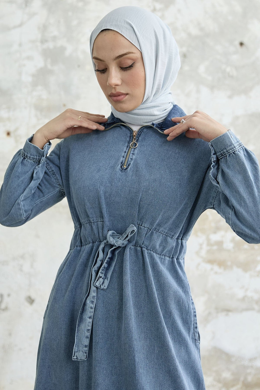MDS Women Zippered Denim Dress - Blue - Pola de Siero