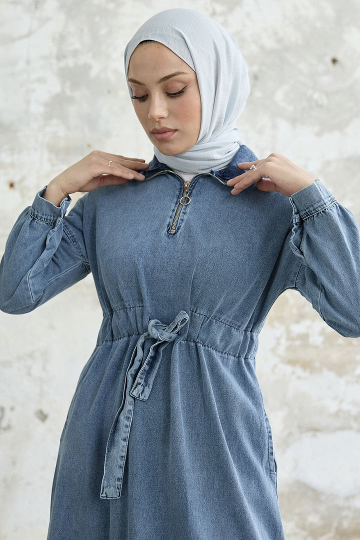 MDS Women Zippered Denim Dress - Blue - Pola de Siero
