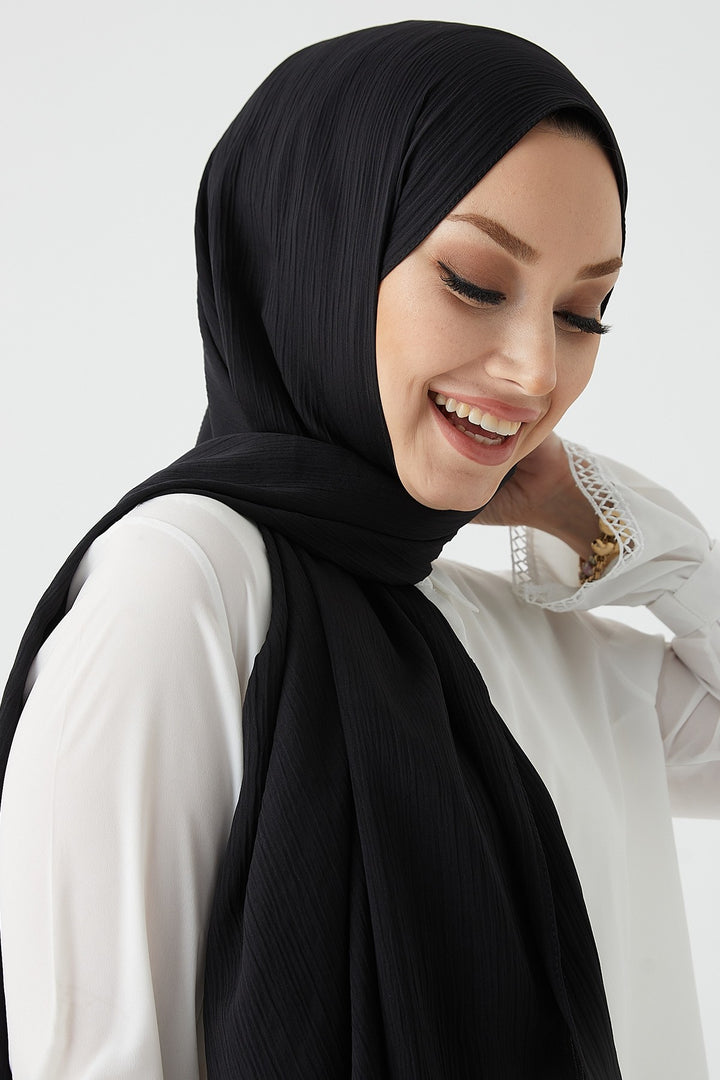 MDS Women Mica Crinkle Silk Shawl - Black - Cedar Park
