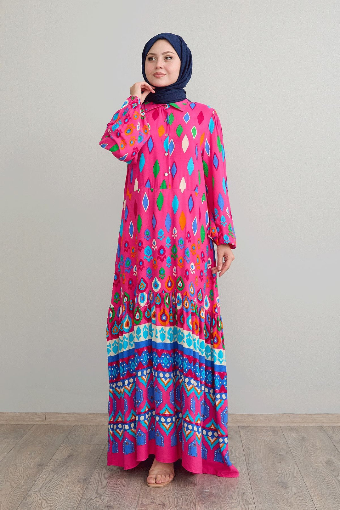 MDS Women Shirt Collar Loose Fuchsia Viscose Dress - Bettendorf