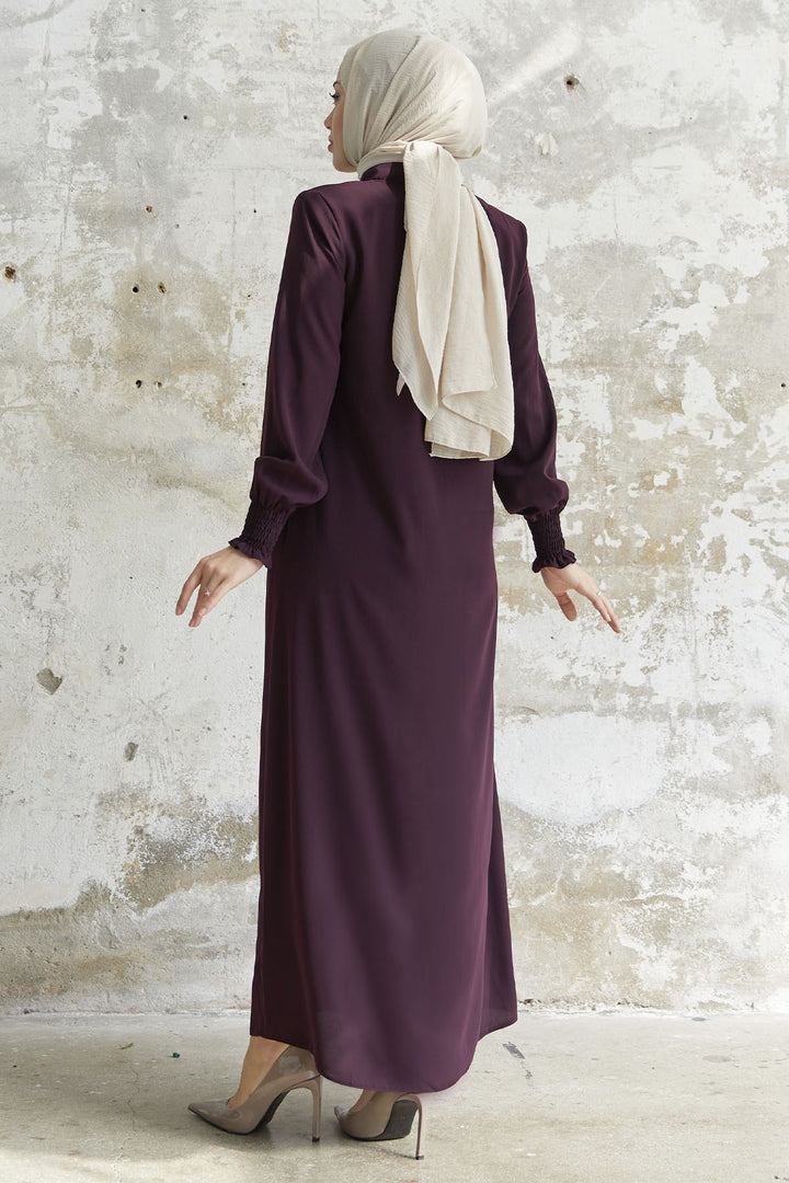 MDS Women Frill Flounce Asymmetric Cut Abaya - Purple - Amarante