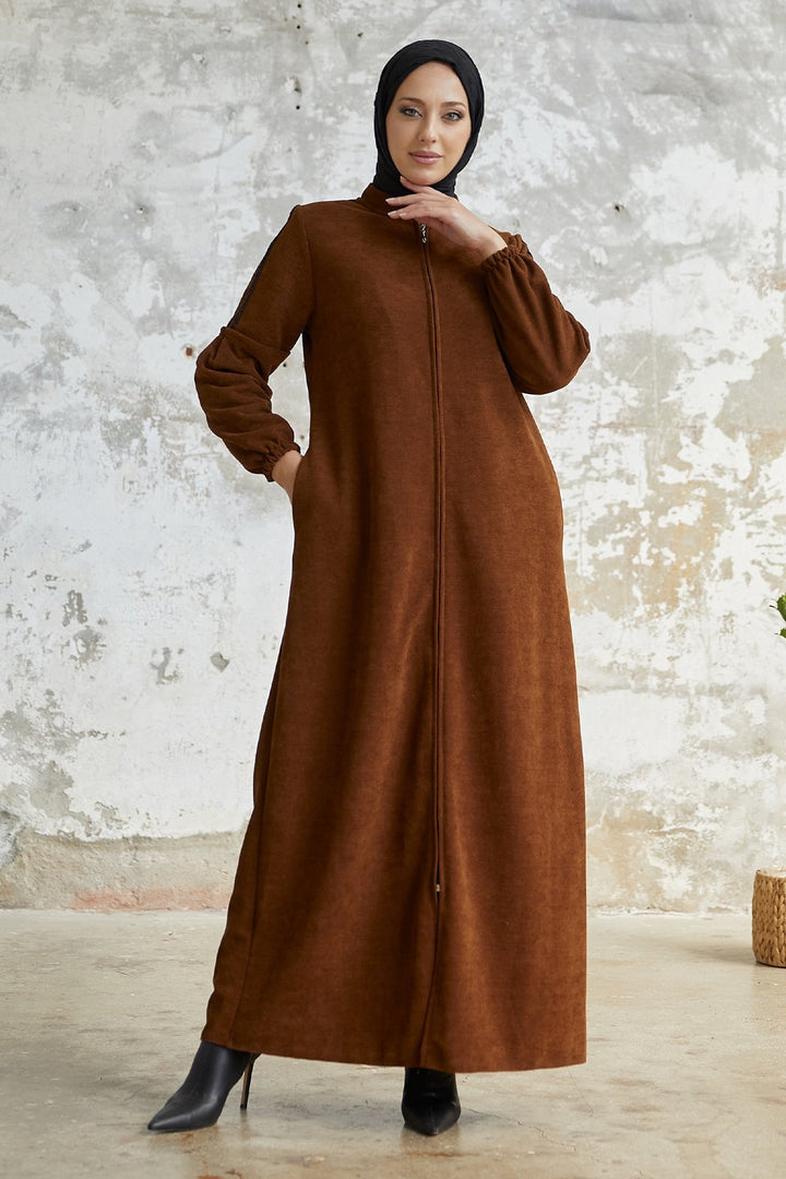 MDS Women Eleni Collar Pulley Detail Abaya - Beige - Smyrna