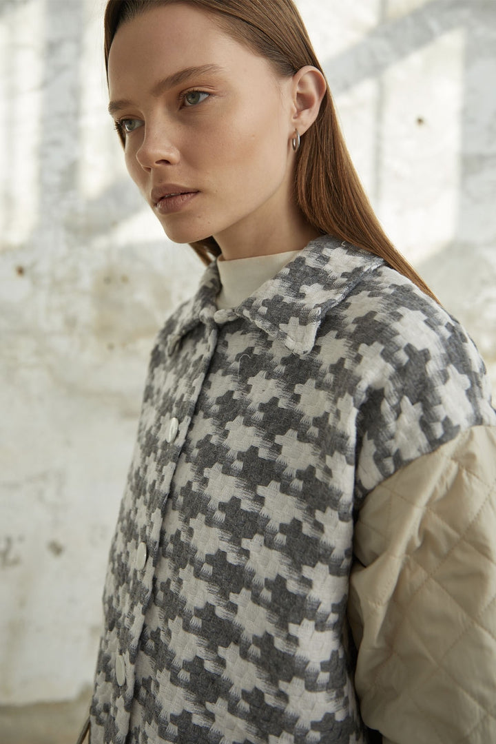 MDS Women Herringbone Pattern Quilted Jacket - Gray - Sant’Eufemia Lamezia