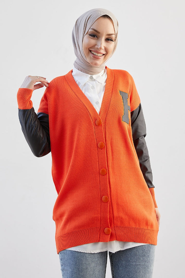 MDS Women Nivya Letter Printed Knit Cardigan - Orange - Seelze