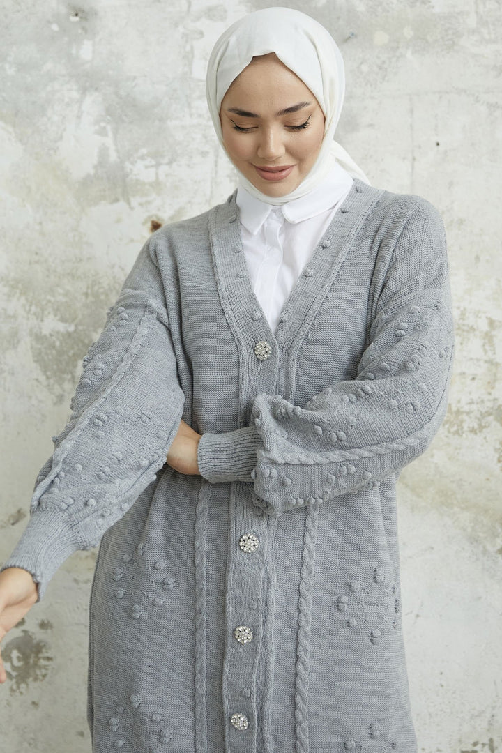 MDS Women Lomira Stone Button Detailed Knit Cardigan - Grey - Edmonton