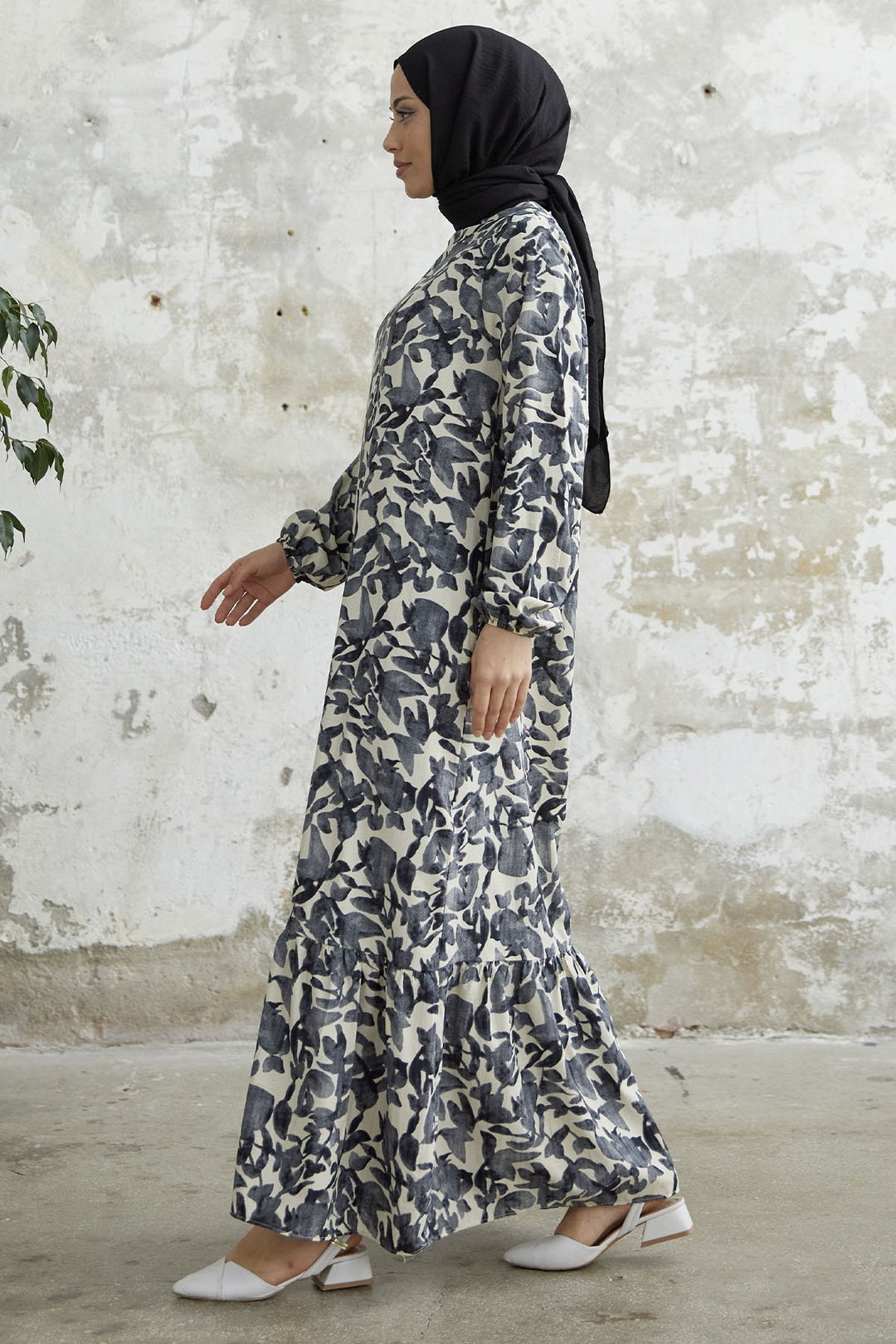 MDS Women Lily Patterned Waffle Dress - Black - Santiago de Compostela