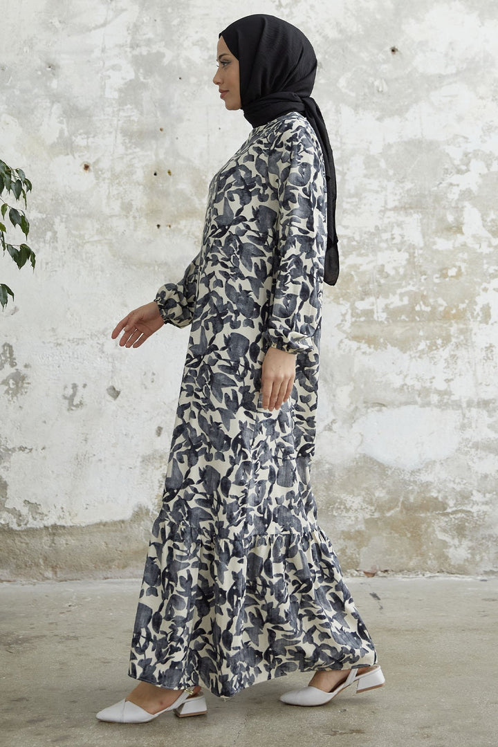 MDS Women Lily Patterned Waffle Dress - Black - Santiago de Compostela