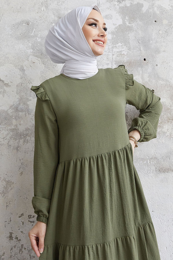 MDS Women Neya Frilled Loose Dress - Khaki - Santa María Texmelucan