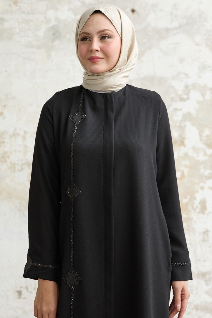 MDS Women Baklava detail Stone Black Abaya - Edinburgh