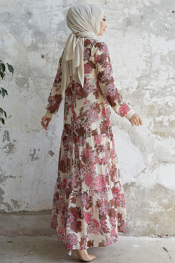 MDS Women Revina Flower Patterned Ruffle Chiffon Dress - Ecru - Santa Catarina Otzolotepec