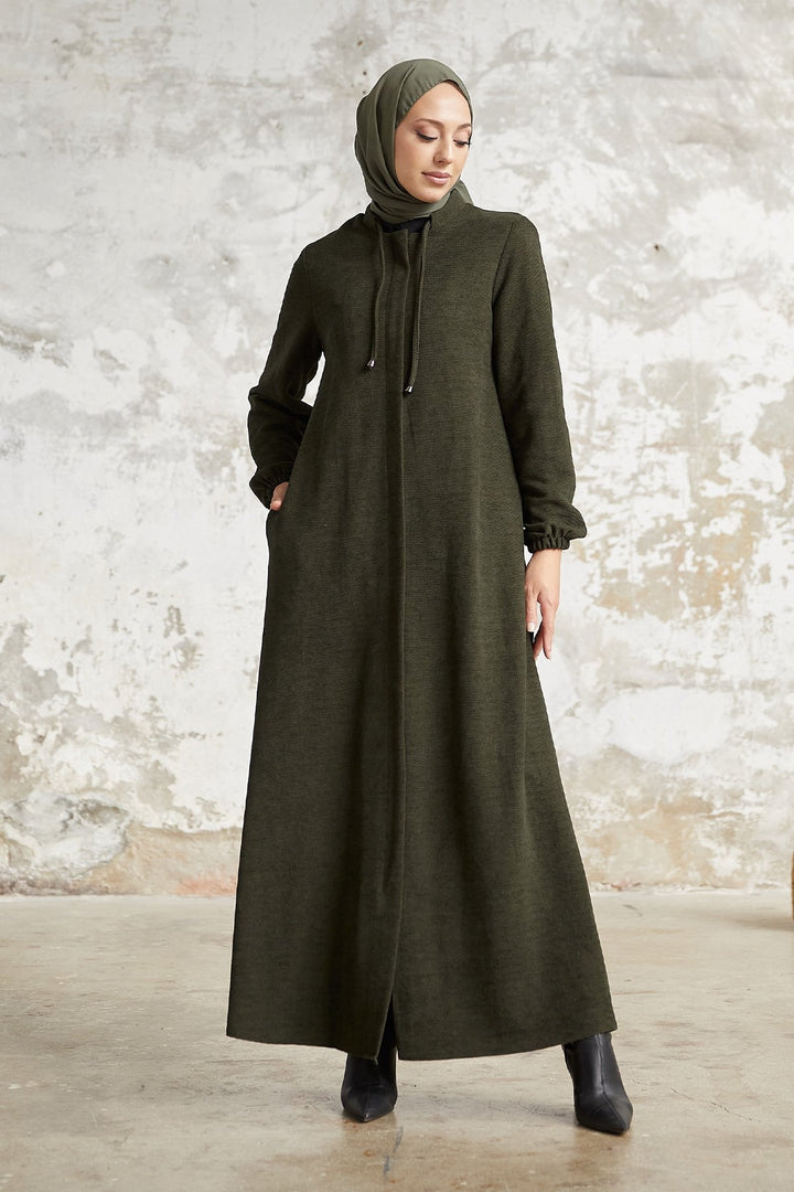 MDS Women Levina Secret Snap Abaya - Khaki - Coburg