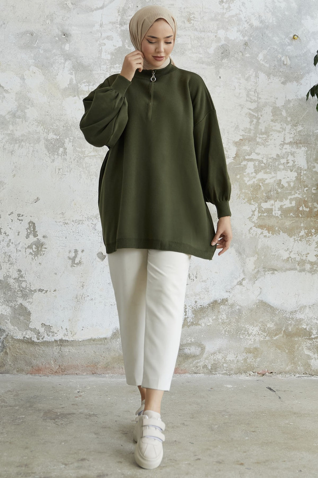 MDS Women Sara Zippered Knit Tunic - Khaki - Bottrop