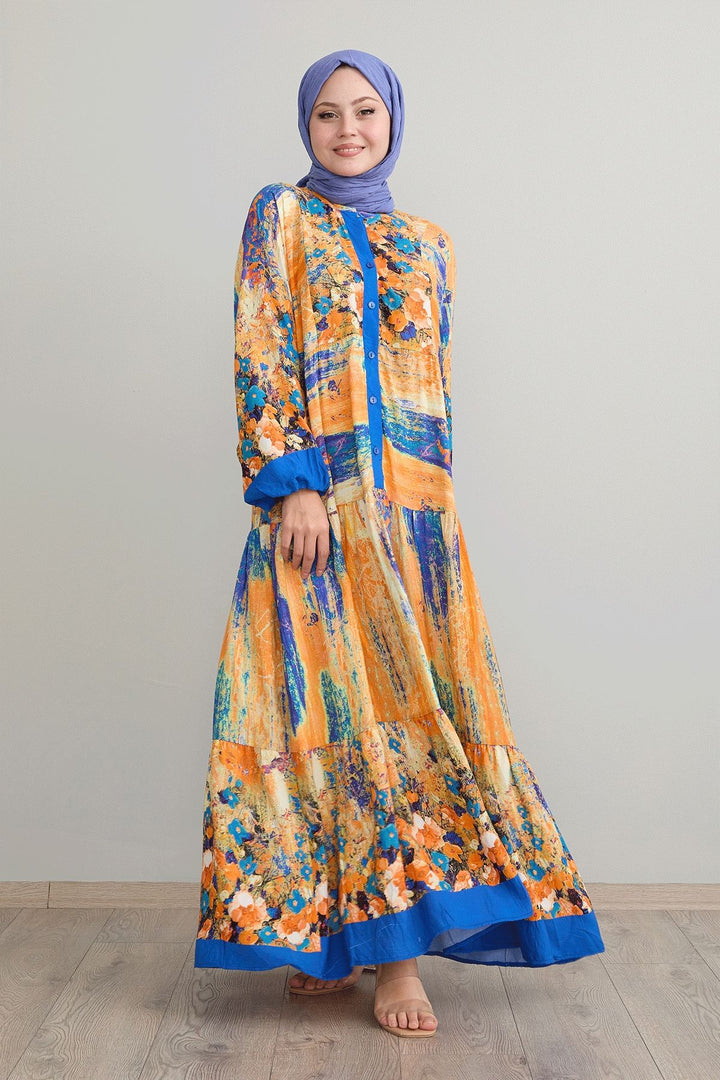 MDS Women Abstract Flower Pot Blue Viscose Dress - Salamanca