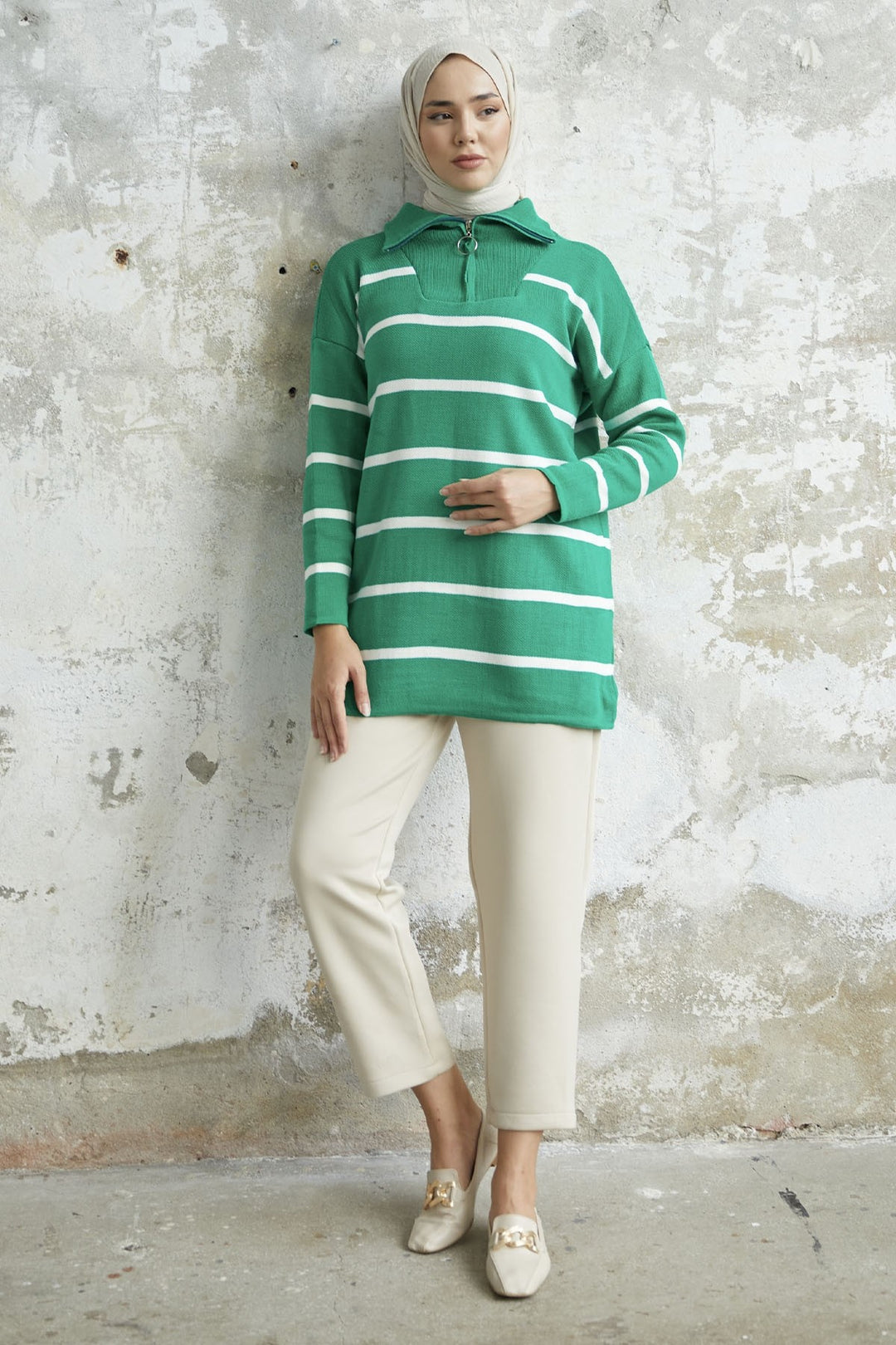 MDS Women Maroya Striped Knit Sweater - Green - Macerata