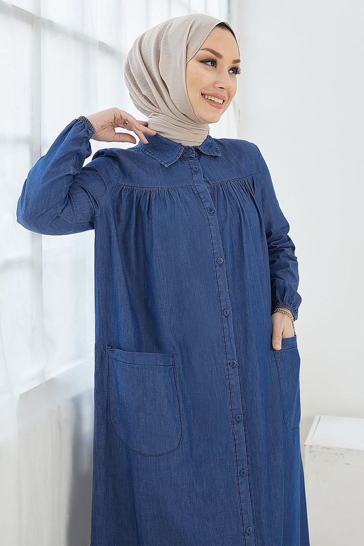MDS Women Mayra Robali Pocketed Denim Dress - Blue - Moortebeek