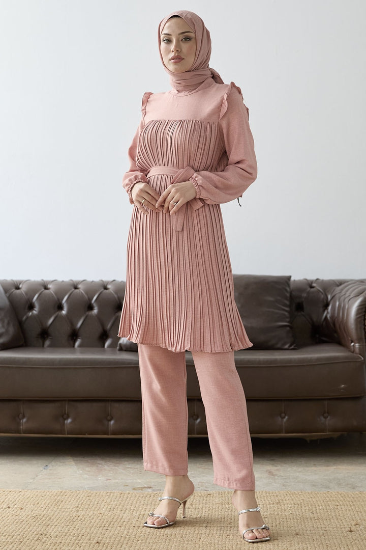 MDS Women Front Pleated Ruffle Detail Set - Powder - Puyallup