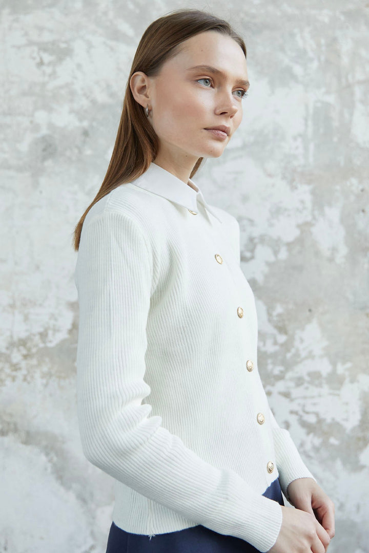 MDS Women Loren Stone Buttoned Knit Short Cardigan - White - Nampa