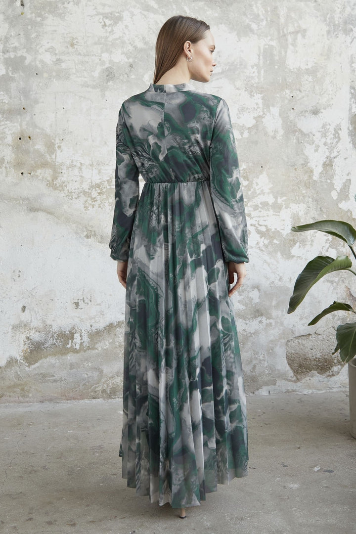 MDS Women Collar Belted Tulle Dress - Green - Lutsk