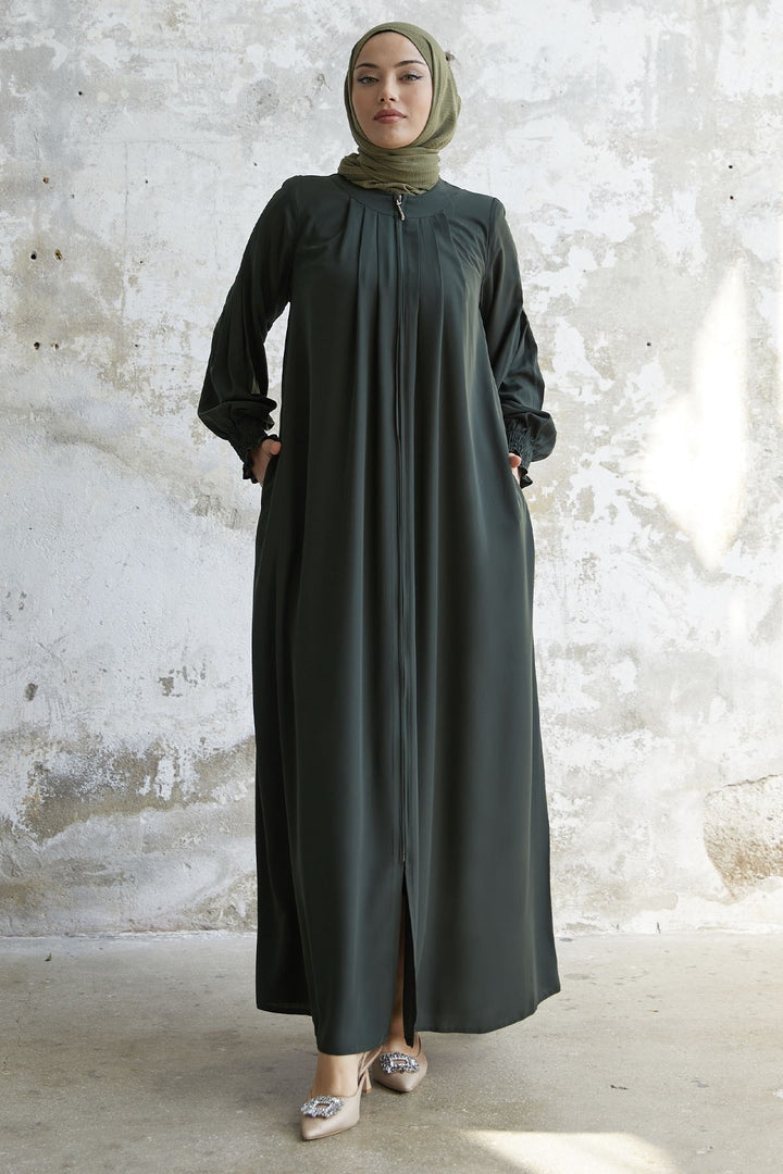 MDS Women Pleated Detail Ruched Abaya - Khaki - Wrecsam