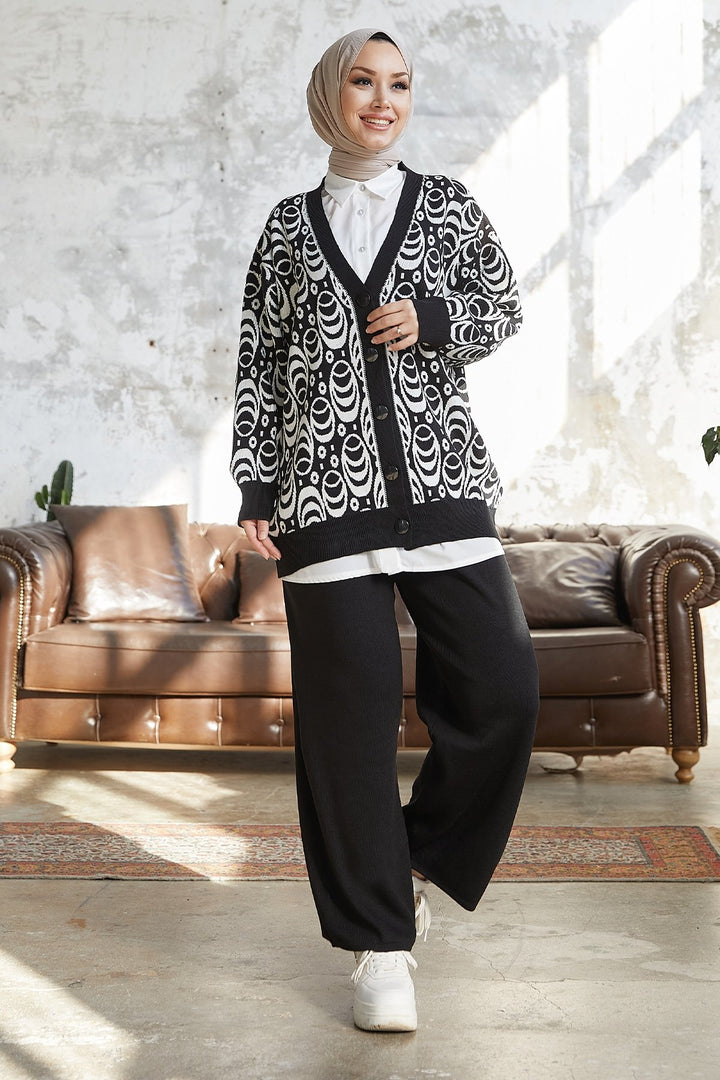 MDS Women Amira Patterned Knitwear Set - Black - Agua Prieta
