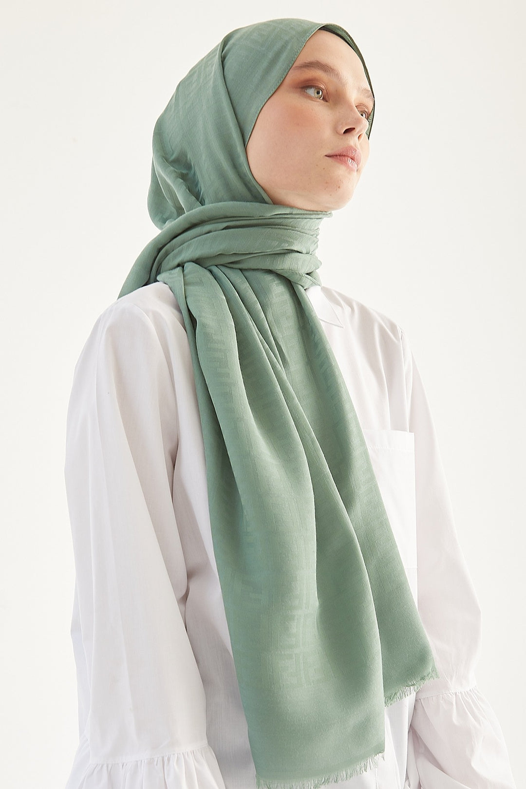 MDS Women Handwoven Jacquard Cotton Scarf - Mint - Peterborough