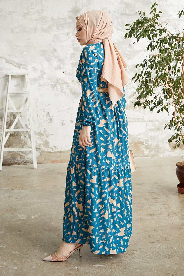 MDS Women Rena Straw Belted Patterned Dress - Indigo - Maricopa