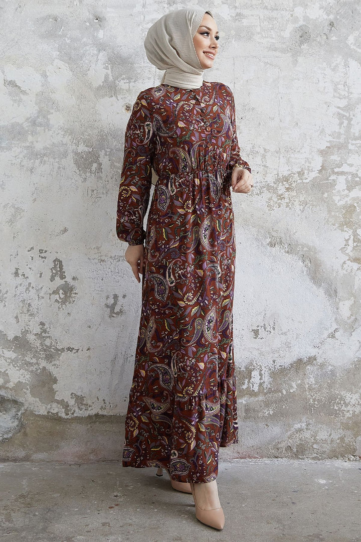 MDS Women Scarf Pattern Woven Dress - Brown - Vélez-Málaga