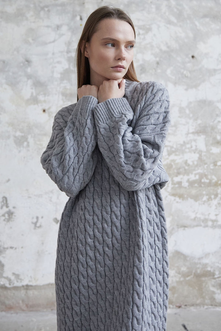 MDS Women Everly Knitted Patterned Sweater Dress - Gray - Xico
