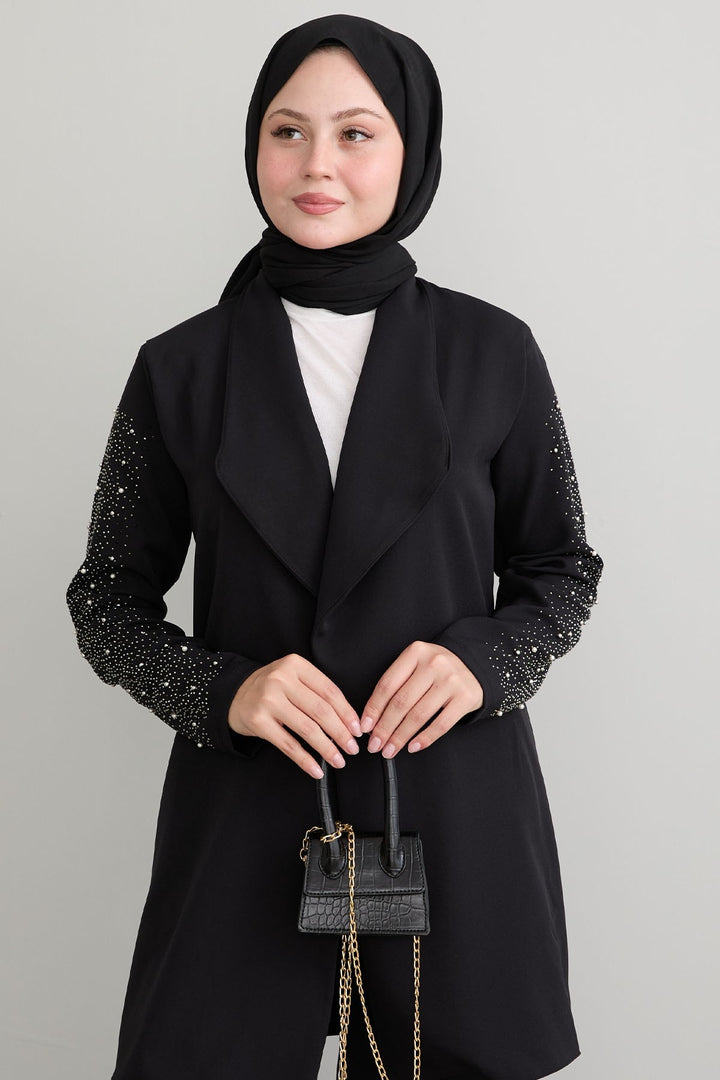MDS Women Jacketed Pearl Detail Black Suit - Nürtingen