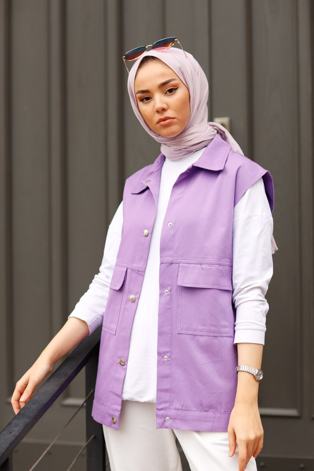 MDS Women Cover Pocket Gabardine Vest - Lilac - Rieti