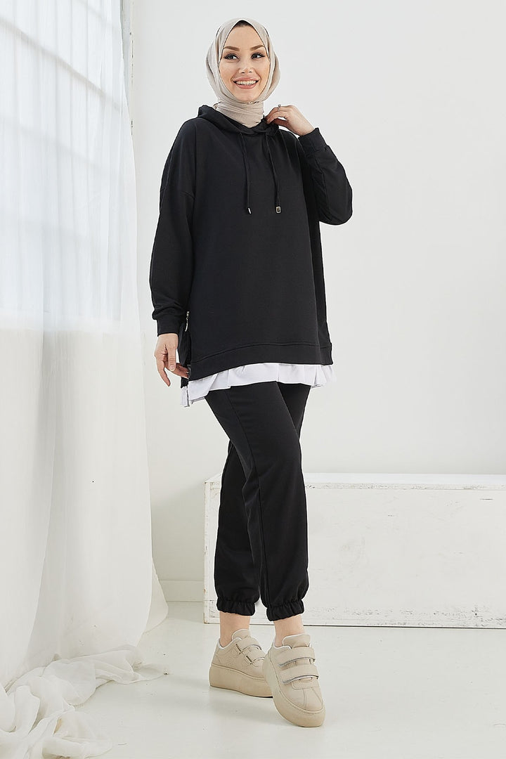 MDS Women Losya Sides Zippered Hooded Two Piece Set - Black - Piedras Negras