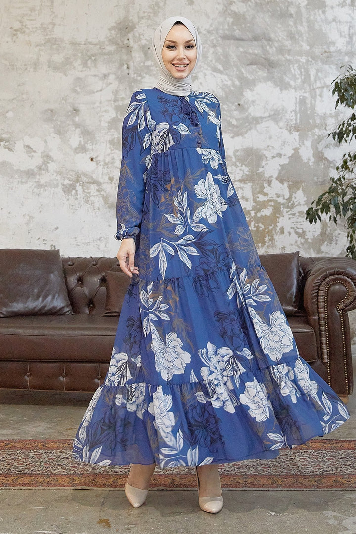 MDS Women Jalya Collar Buttoned Chiffon Dress - Indigo - Zinacantepec