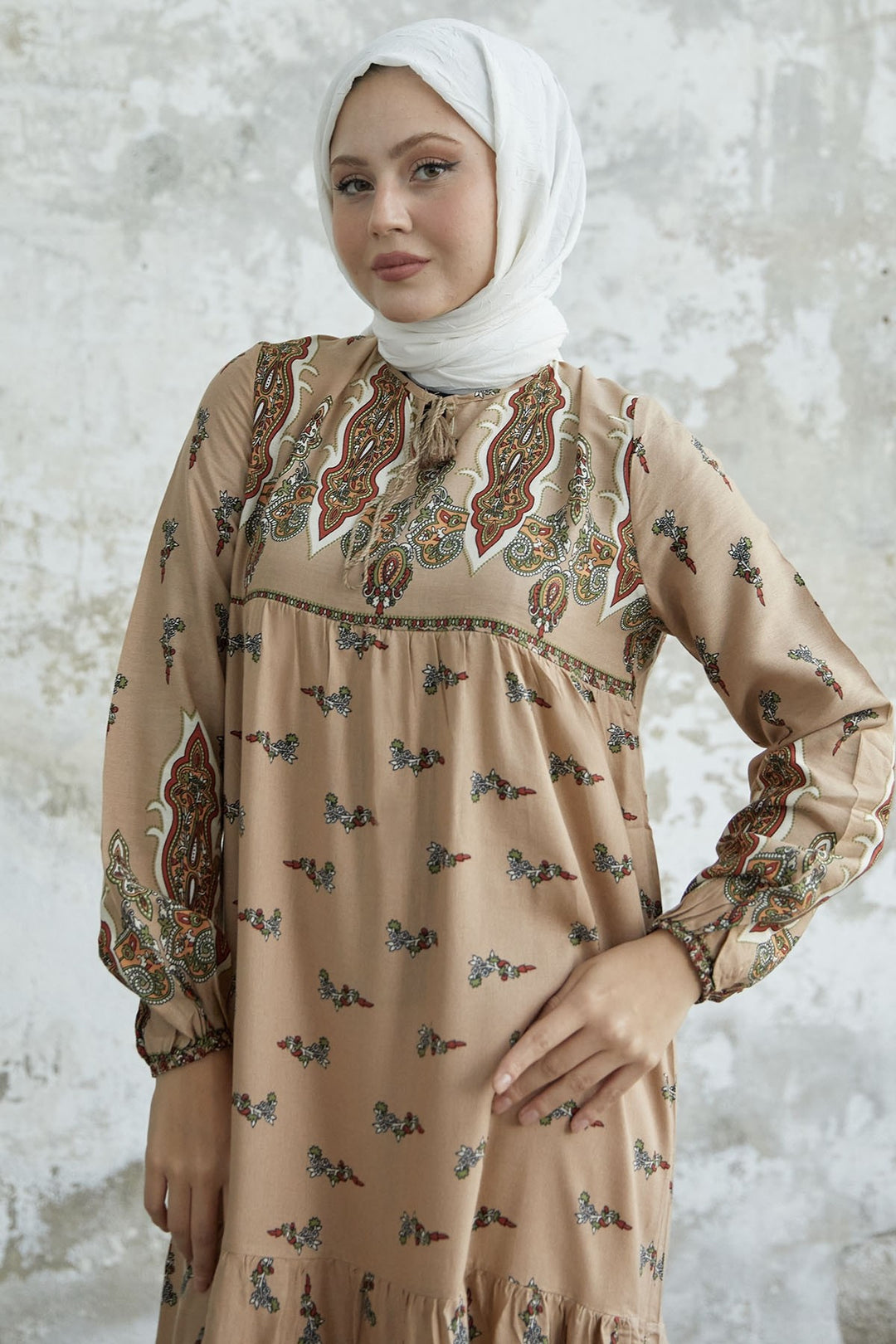 MDS Women Viscose Dress with Tie-Dye Pattern - Beige - Bath
