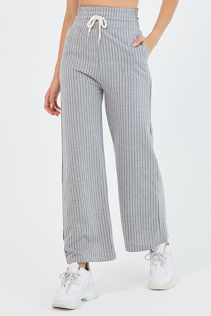 MDS Women High Waist Striped Wide Leg Pants - Grey - Seelze