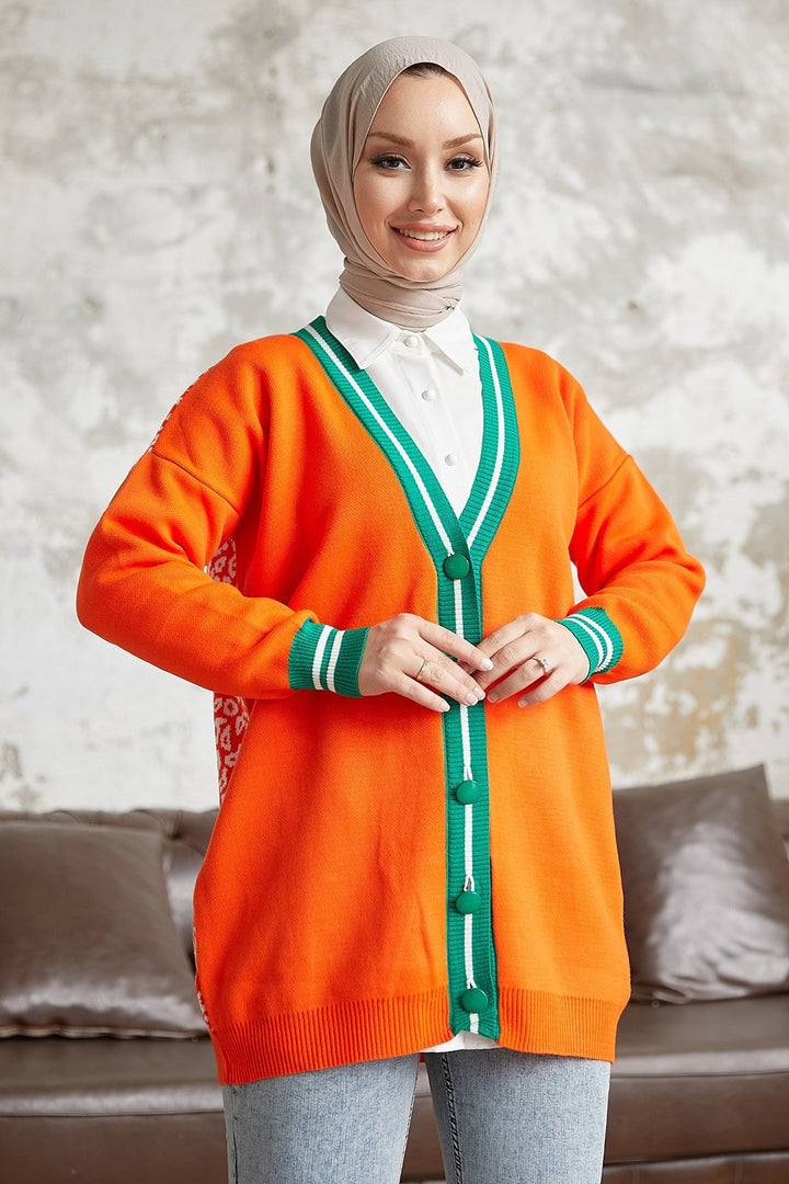 MDS Women Elda Back Patterned Knit Cardigan - Orange - Lutsk