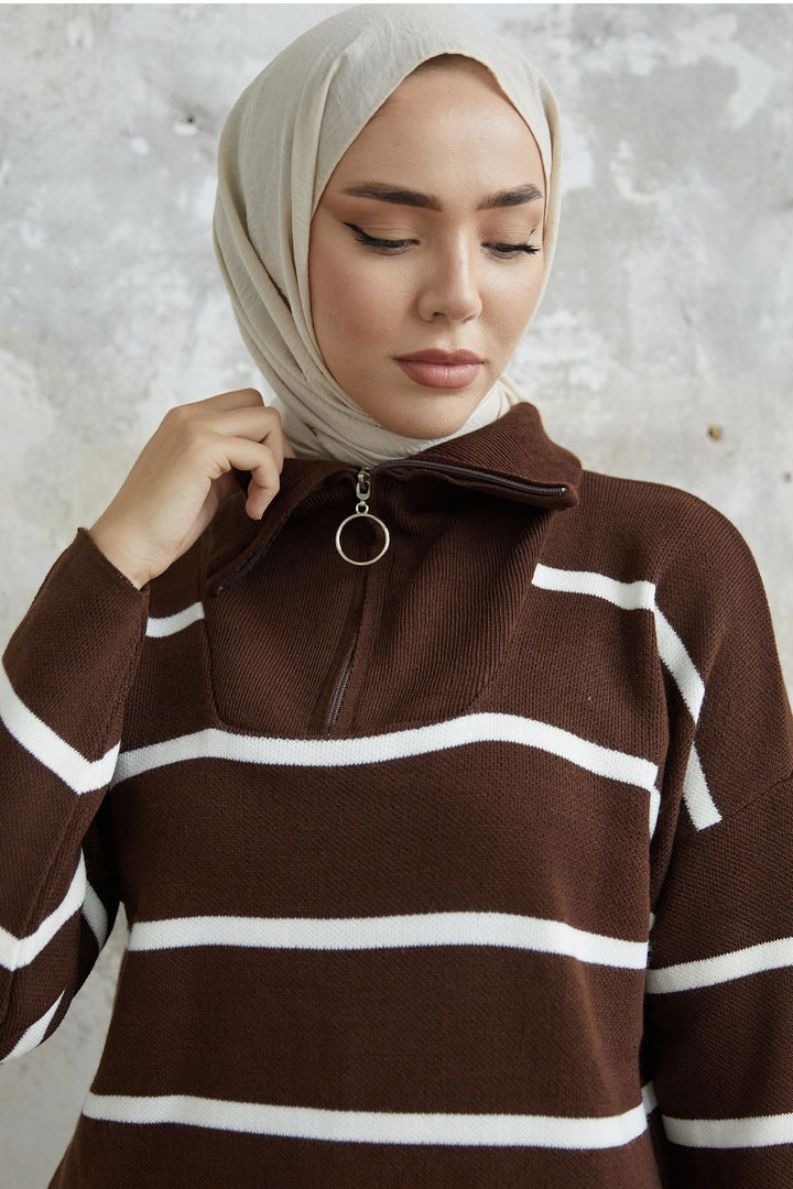 MDS Women Maroya Striped Knit Sweater - Bitter Brown - Peterborough