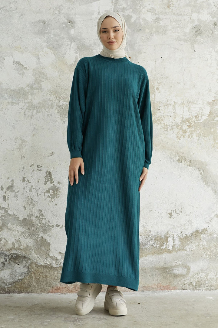 MDS Women Elois Balloon Sleeve Ribbed Knit Dress - Petrol Blue - Coburg