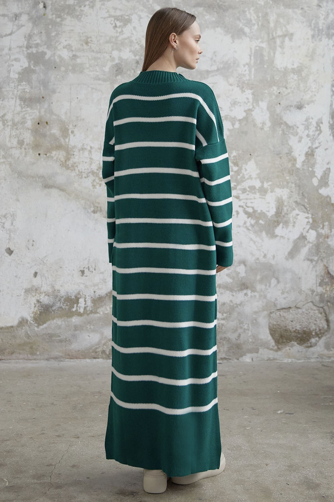 MDS Women Striped Knit Dress - Emerald Green - North Bethesda