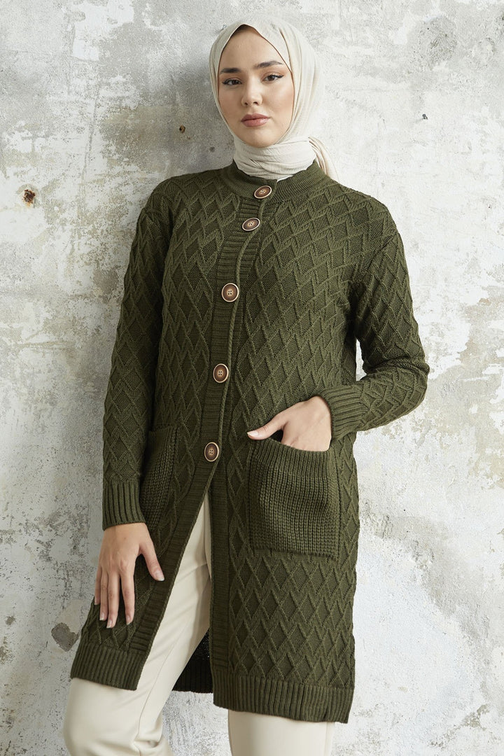 MDS Women Mosya Pocket Buttoned Knit Cardigan - Khaki - Kempen