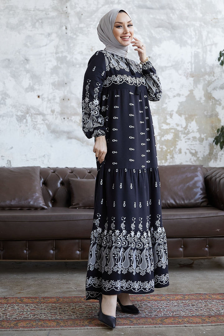 MDS Women Black Viscose Dress with Fringed Pattern - San Javier