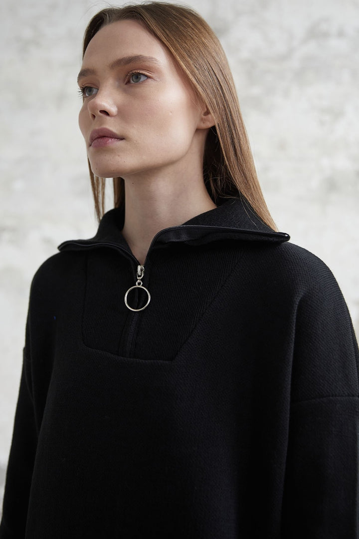 MDS Women Remy Zippered Sweater - Black - Pakenham