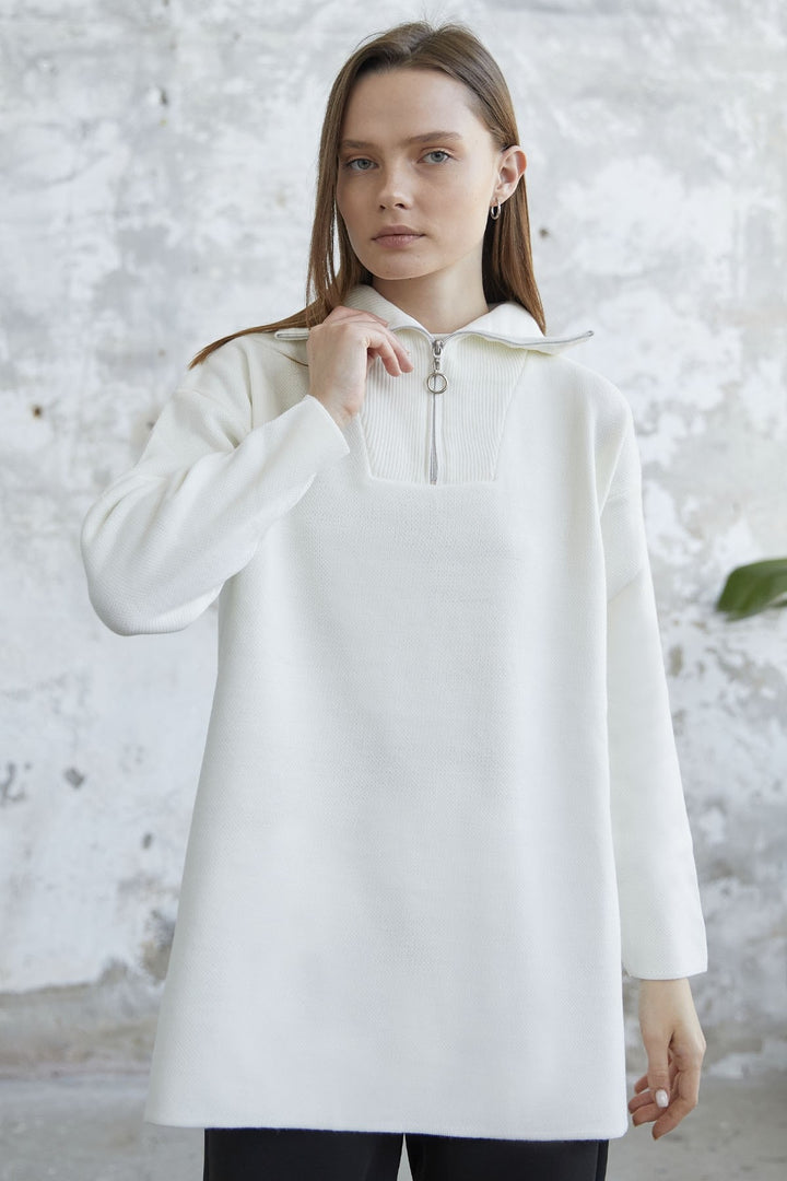 MDS Women Remy Zippered Sweater - White - Juárez