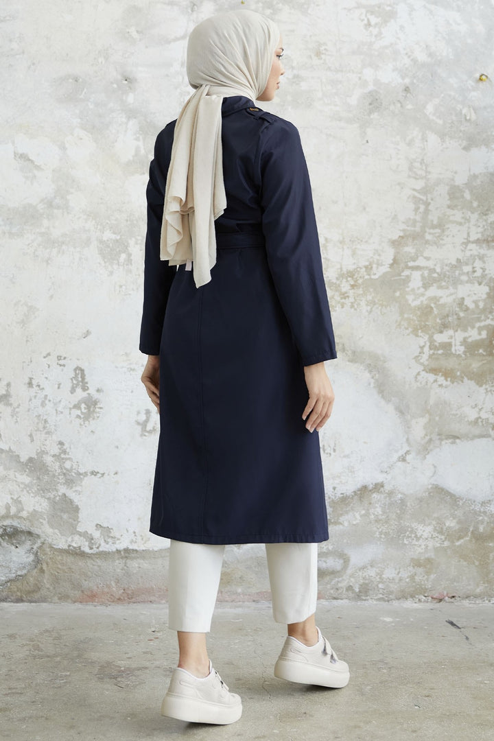 MDS Women Evelina Double Button Detail Trench Coat - Navy - Elmshorn