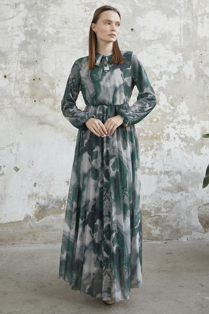 MDS Women Collar Belted Tulle Dress - Green - Lutsk