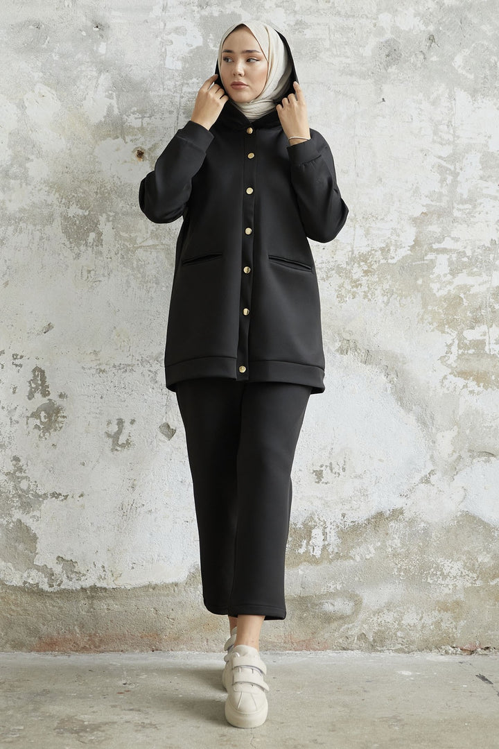 MDS Women Melvina Hooded Scuba Suit with Pockets - Black - Brentwood
