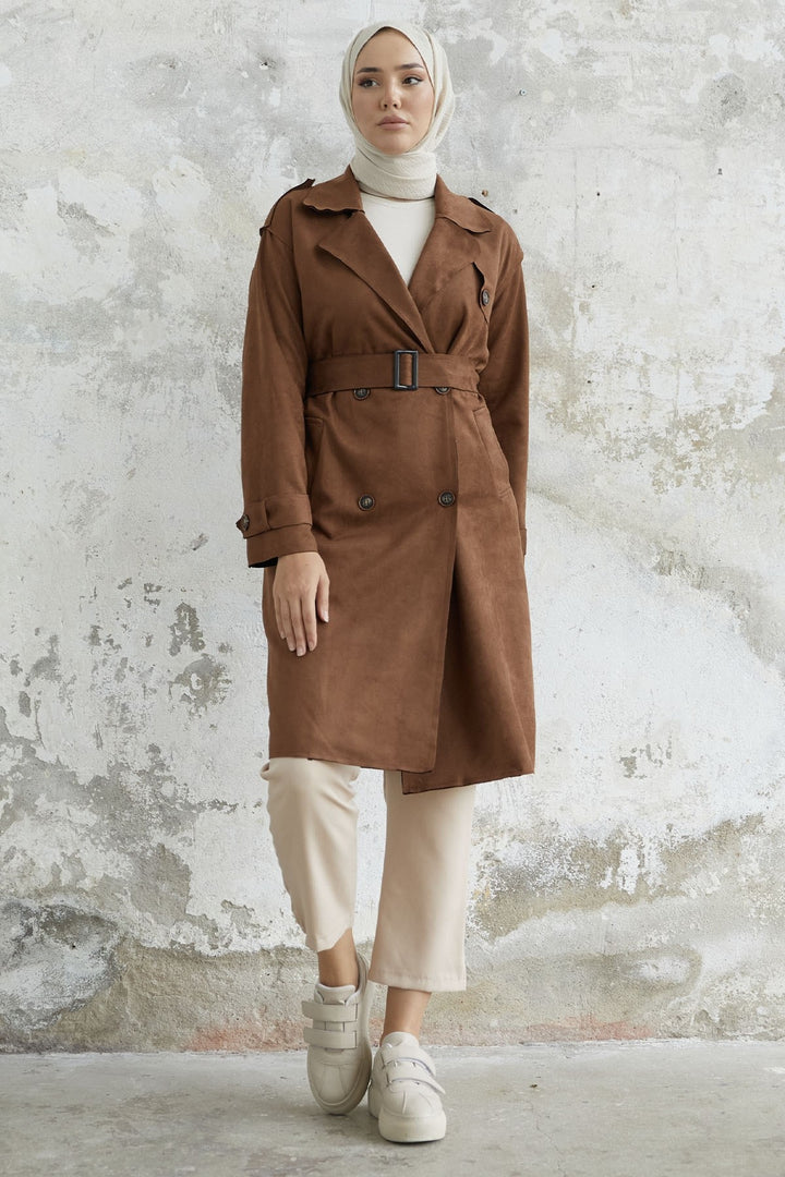 MDS Women Minka Belted Scuba Diving Trench Coat - Tan - Pedro Celestino Negrete