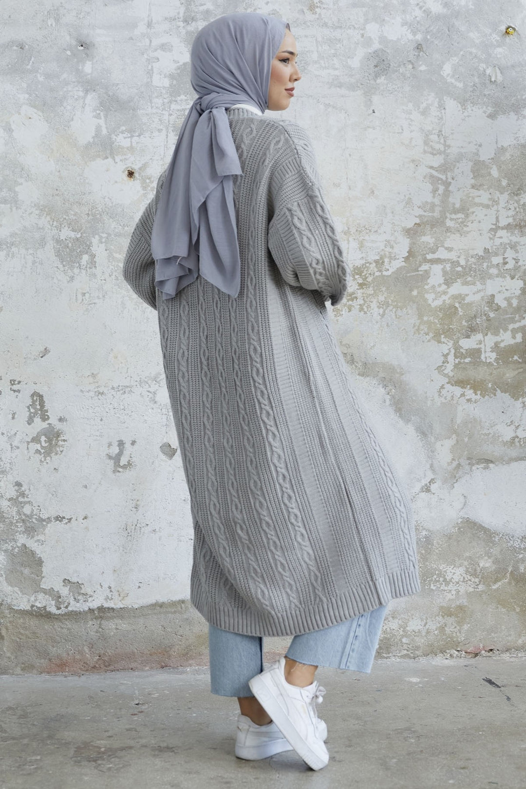 MDS Women Molly Chain Pattern Knit Cardigan - Grey - Herten
