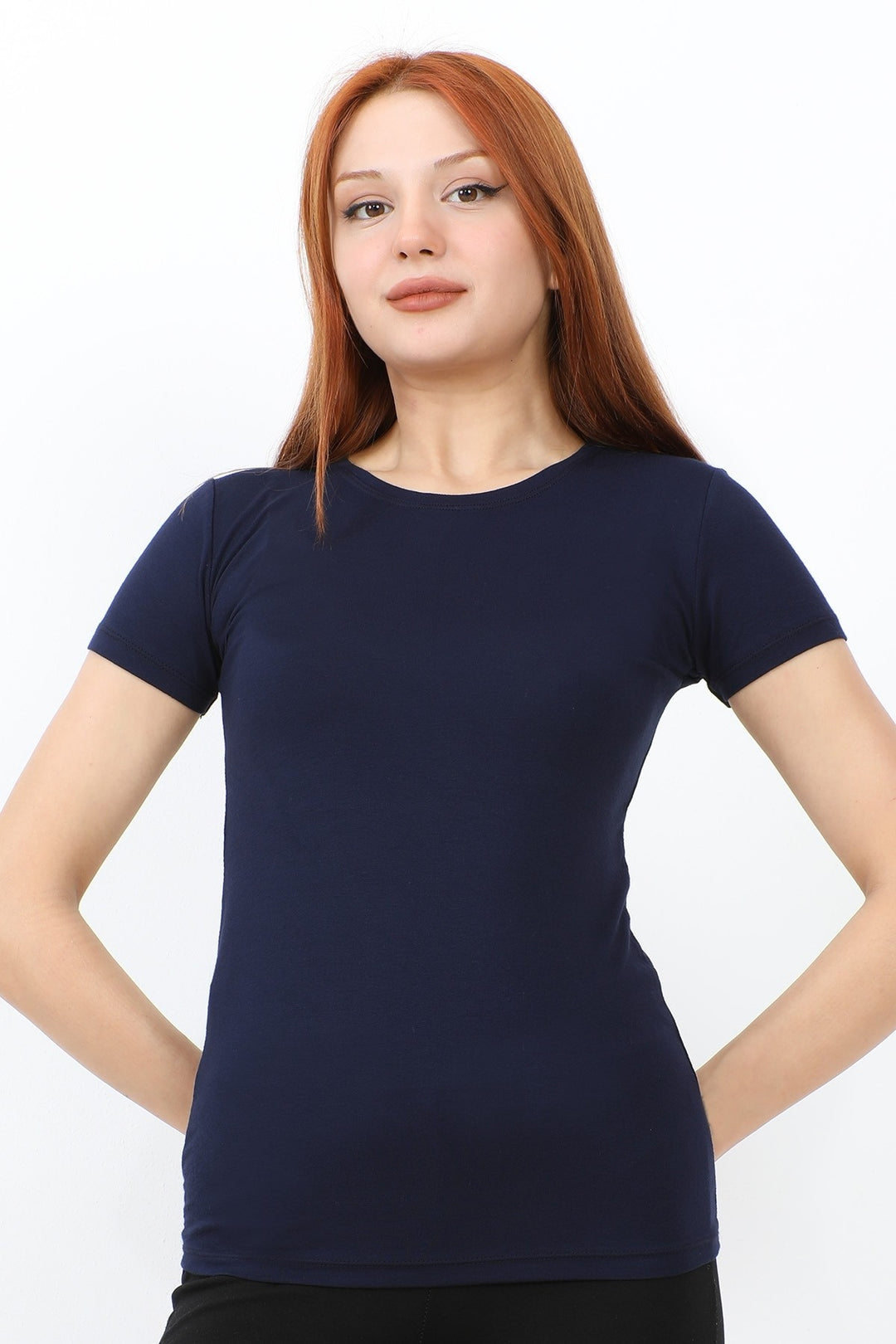MDS Women Bicycle Collar Short Sleeve Basic T-Shirt - Navy - Stamford
