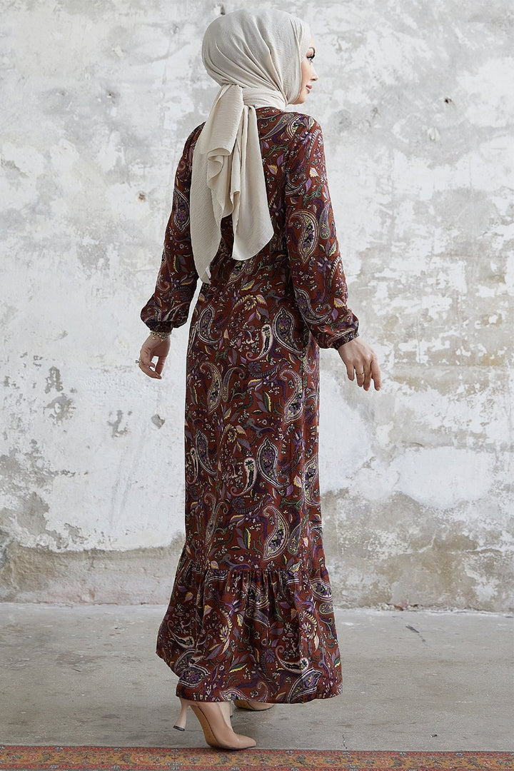MDS Women Scarf Pattern Woven Dress - Brown - Vélez-Málaga