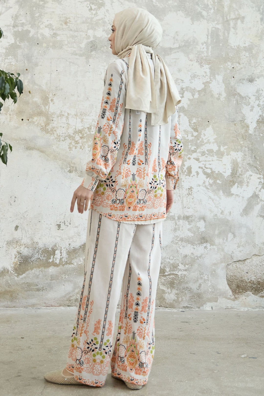 MDS Women Patterned Linen Two-Piece Set - Orange - Slough